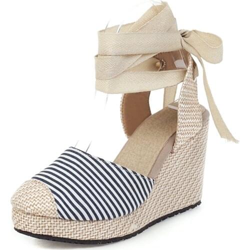 All Melody Weave Sandals Wedges Wedgies Party Platform High Heel Espadrilles Elegant Cross Tied Casual Zapatillas Mujers Bonita