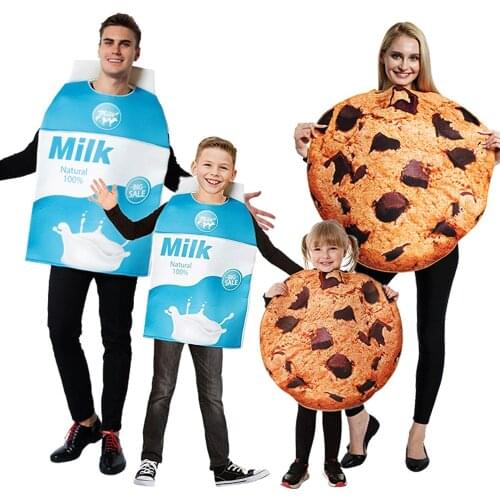 Funny Food Milk Cookies Cosplay Halloween Costumes For Adult Women Kids Christmas Party Group Family Matching Outfits
