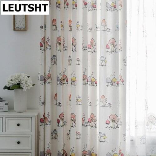 Modern Curtain Living Room Bedroom Cartoon Mushroom Childrens Room Curtain Finished Curtain Cotton and Linen Curtain Fabric