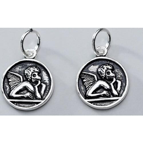 925 Sterling Silver European Fashion Angle Round Charms 14mm Handmade Blessing Silver Pendants DIY Jewelry Making Gift Findings