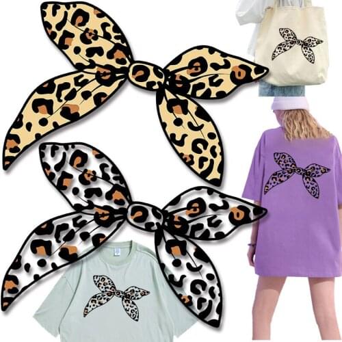 Leopard Print Bowknot Iron-on Transfers Washable Garment Accessories Patches for clothing Heat Transfer PVC Patch