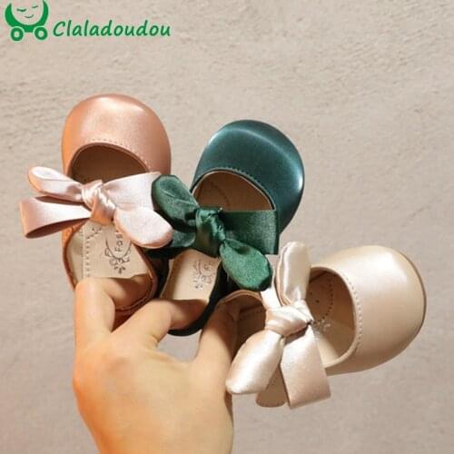 12-15.5cm Brand Infant Girls Green First Walkers,Cute Bowtie Littler Girls Spring Autumn Pu Leather Shoes,Solid Pure Flats Shoes