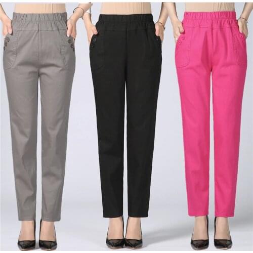 Plus Size 5XL High Waist Stretch Long Pants Women Cotton Straight Trousers Women Pantalon Femme Work Office Ladies Pants C4315