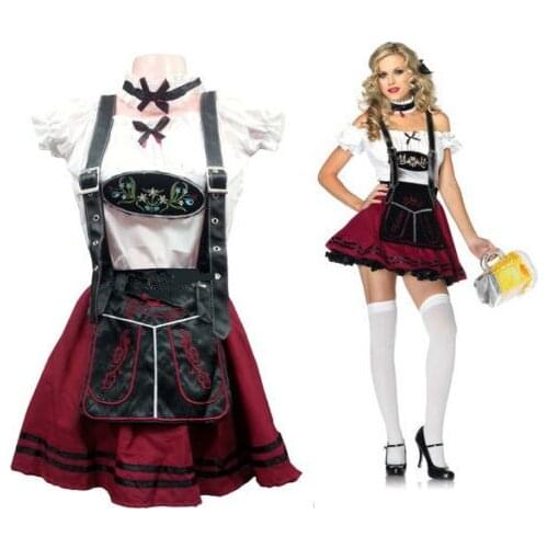 Free shipping Women Oktoberfest Beer Carnival Wench Maid Costume Halloween Outfit Fancy Dress