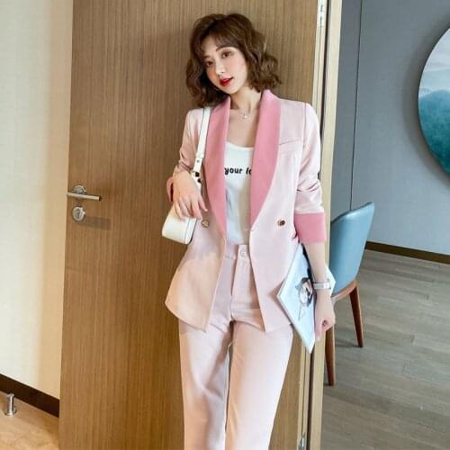 High-quality Suit 2-piece Suit Office Womens Casual Mid-length Coat All-match 2021 New Ladies Professional Wear Slim Trousers