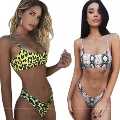 2021 Women Sexy Wear Bikini Female Swimwear Beach Bikini Leopard Beachwear Set BathingSuit Snakeskin Push Up Swimsuit