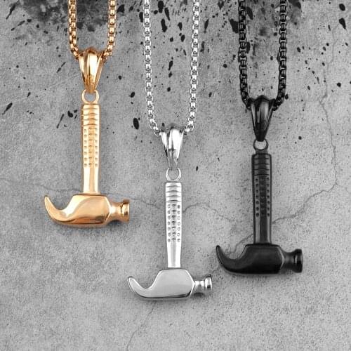 Gold Black Hammer Men Necklaces Pendants Chain Punk Unique for Boyfriend Male Stainless Steel Jewelry Creativity Gift Wholesale