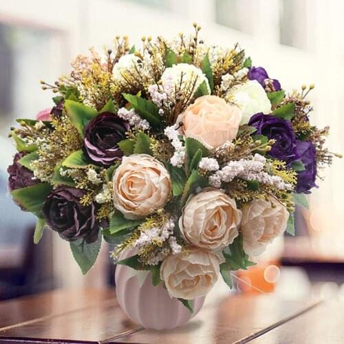 Fake Flower Decorations Bouquets Artificial Flowers Peony Vintage Peonies Rose Five Colors Wedding Supplies Simulation