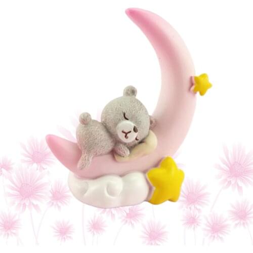 1Pcs Adorable Bear and Moon Shaped Birthday Cake Baking Decor Creative Car Adornment Resin Craft Party Ornament)