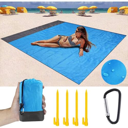 2021 Hot Beach Towels Mat Anti Sand-free Beach Anti Sand Beach Blanket Oversized Pocket Picnic 4 Anchor Wind Prevent Waterproof