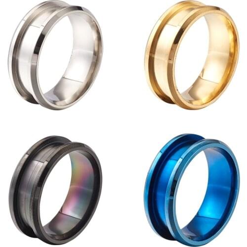 4pcs Stainless Steel Finger Ring Core Blank Mixed Color Polished Comfort Grooved Ring for Inlay Jewelry Making Supplies