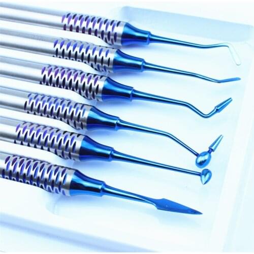 6pcs Dental Composite Resin Filling Spatula Titanium plated Head Resin Filler Set with Metal disinfection box Dental Instrum