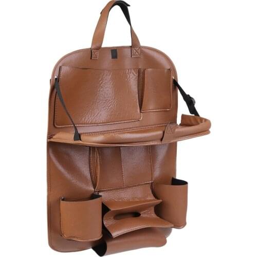 Auto Back Seat Storage Bag Folding Car Seat Organizer Leather Bottle Holder Tissue Box Magazine Cup Food Phone Pack