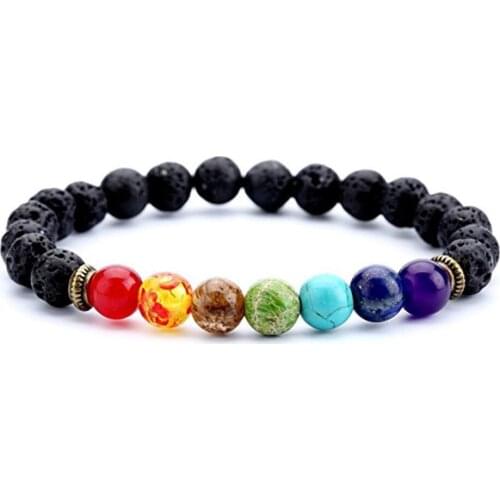 7 Chakra Bracelet Men Black Lava Healing Balance Beads Reiki Buddha Prayer Natural Quartz Stone Yoga Charm Bangle For Women