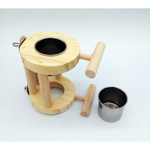 Bird Parrot Wooden Feeder Food Container Box Bird Stand Support Platform Toys
