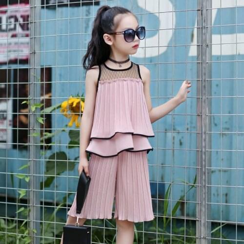 Chiffon 10 12 7 year kids set big girls clothes suit summer outfits vest ruffle tops pants girls sets 2018 new