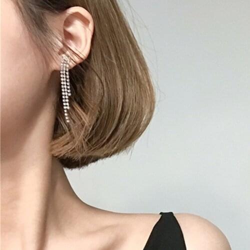 Long Tassel Drop Earrings For Women Crystal Rhinestone Big Hanging Dangle Earrings Bride Wedding Jewelry