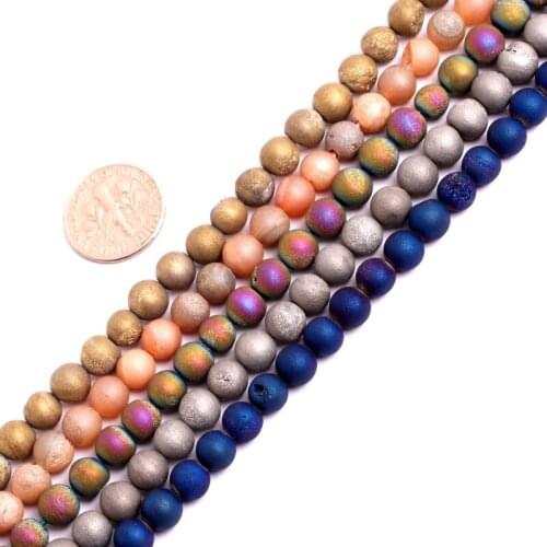 Gem-inside Druzy Drusy Geode Crystal Quartz Clusters Crude Metallic Coated Agates For Jewelry Making 15inches DIY Jewellery