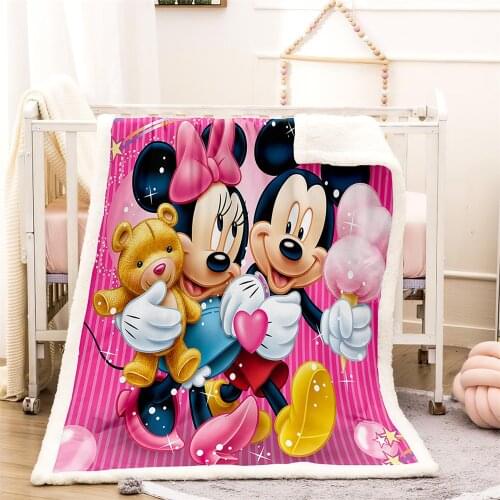 3D Mickey Minnie Mouse Double Blanket Cartoon Sherpa Fleece Throws on Bed/Crib/Couch 150x200CM Baby Girls Boys Kids Gift