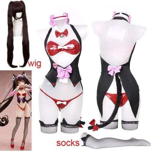 Game NEKOPARA Chocola Cosplay Costume Lolita Faux Leather Bunny Girl Maid Uniform Chocola and Vanilla Cute Catwomen Dress