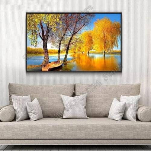 Full Square Round Drill 5D DIY Diamond Painting Autumn Lake Tree Scenery Embroidery Cross Stitch 3D Home Decor Gift FF3721