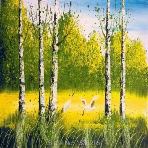 Birds in Forest Modern Landscape Oil Painting on Canvas Handpainted Spring Scenery Decoration Oil Picture Art For Living Room