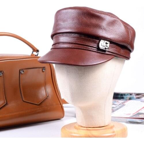 New Womens Ladies Genuine leather Cowhide Flat Cap Newsboy Beaine Beret Hats/Caps