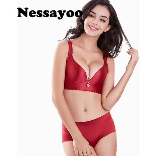 Nessayoo Sexy Seamfree Wireless Bra set Soft Massage Gather Breathable Seamless Bras set 46 48 50 B C D Plus Size Wire Free Bras