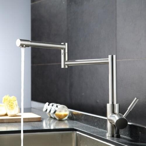 Kitchen Faucet Folding Stainless Steel Sink Faucet 360 Degree Swivel Spout Single Handle Cold and Hot Water Mixer Tap Lead-Free