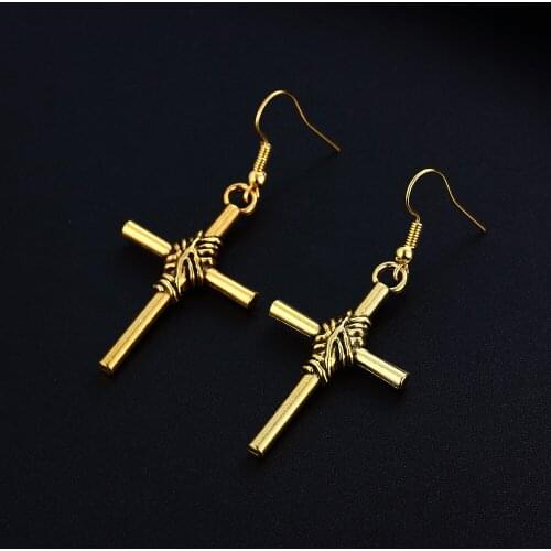 Trendy Vintage Cross Shape Dangle Antique Silver Plated Earrings for Women Girl Retro Drop Earrings Cute Earring Jewelry Bijoux