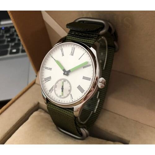 Sapphire crystal 44mm no logo Asian 6498 Mechanical Hand Wind movement White enamel dial mens watches GR14-21