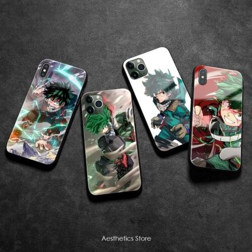 Deku Izuku Midoriya Soft Silicone Glass Phone Case Cover Shell for iPhone 6 6s 7 8 Plus X XR XS 11 12 mini Pro Max