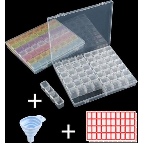 56/28 Cells Plastic Storage Box Sets for Diamond Painting Embroidery Accessories Tools Container Box Holder with Stickers Funnel
