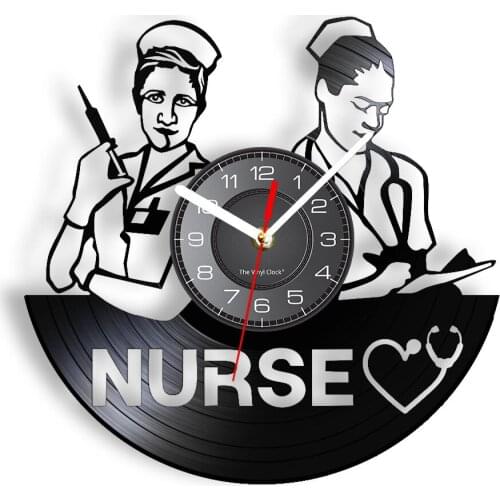 Nurse Vinyl Album Re-purposed Record Wall Clock Hospital Angel In White Cure The Sick LED Wall Watch Art-Decor For Medical Staff