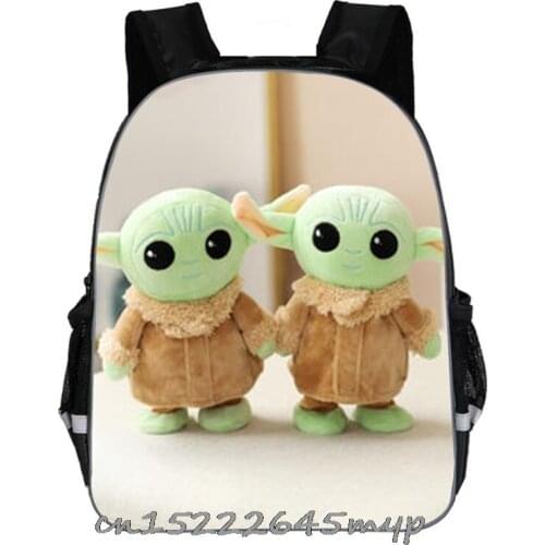 New Children13 Inch Classic Mandalorian Baby Yoda Print Schoolbag Boy Girl Bookbag Kids Anime Backpack Child Back to School Gift