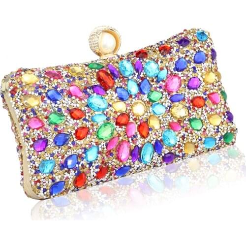 New Shoudler Square Shape Women Evening Bag Diamond With Crystal Day Clutch Lady Wallet Party Banquet Wedding Pouch Purse