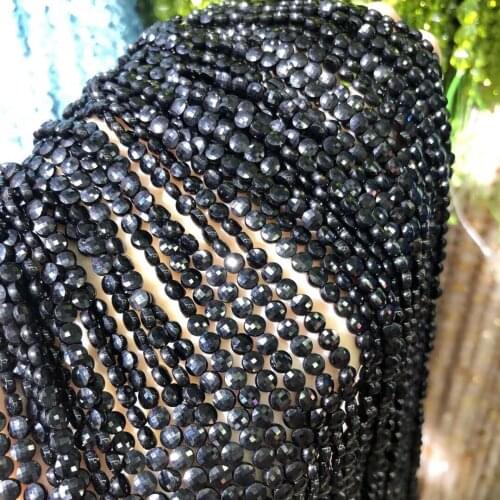 Natural Stone Black Spinels Beaded 4mm Faceted oblate Loose Isolation Beads for Jewelry Making DIY Necklace Bracelet Accessories