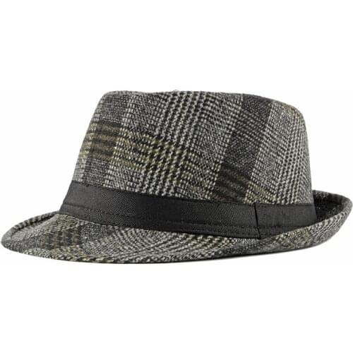 Autumn Winter Hat Male Vintage Plaid Trilby Hat Gentlemen Bowler Derby Hat Fedoras Men Wool Felt Jazz Hat Men Winter Cap CL131