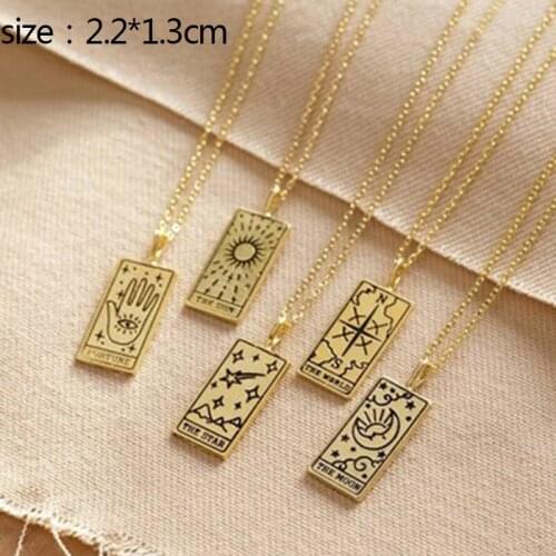 Tarot Card Necklaces For Women Friend Gold Stainless Steel World Sun Moon Eye Luna Pendant Necklace Gothic Vintage Jewelry BFF
