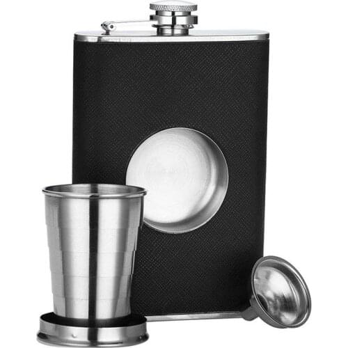 Stainless Steel 8 oz Hip Flask Built-in Collapsible 2 Oz Shot Glass Flask Funnel - Everything You Need to Pour Shots on the Go