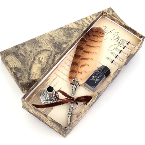 Vintage Metal Feather Fountain Pen European and American Style Office Stationery Exquisite Gift Set Fountain Pen Writing 0.5mm