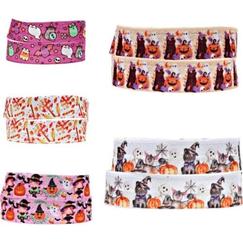 Cute Halloween autumn fall ghost printed fold over elastic