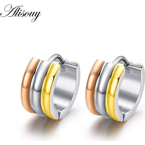 Alisouy Rock Earrings for Women/ Men 1 Pairs Earring stainless steel Brincos Jewelry color&Gold&Champagne three color earrings
