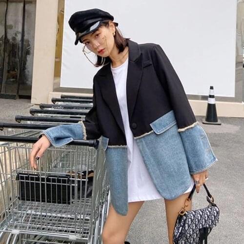 Small suit jacket female 2020 spring and autumn design sense niche new Korean denim irregular stitching top