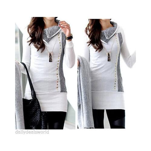 Hot Sale Casual Women Winter Autumn Long Sleeve Pullover Jacket Sweater Coat Hooded Jumper Tops White High Collar Sweaters