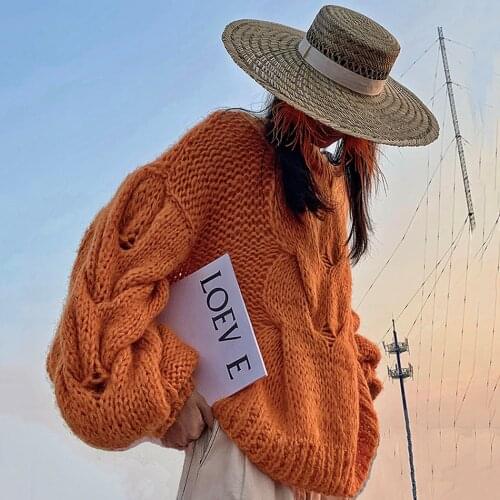 Womens Falling Shoulder Knitted Sweater Fashion Loose Knit Knitting Sweater 2020 Autumn Fashion Pure Color Pullover Top Female