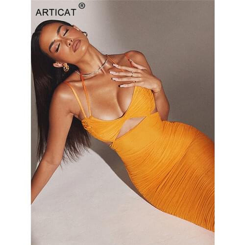 Articat Black Double Layer Midi Dresses For Women Summer Sexy Sleeveless Hollow Out Slim Dress Partywear Backless Club Vestidos