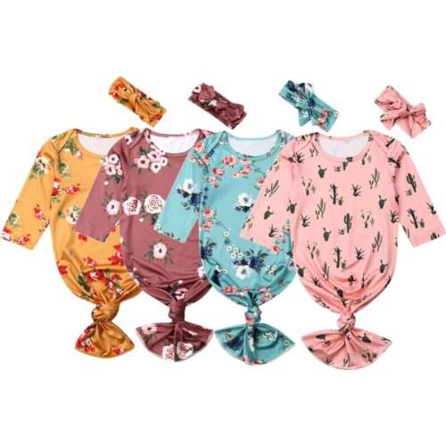 Newborn Baby Floral Swaddles Blanket Sleeping Bag+Headband 2pcs Set Casual Floral Baby Girl Sleeping Bags 0-6M