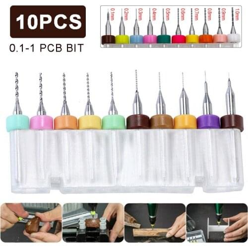 10pcs Set Micro Mini Drill Bit 0.1mm-1.0mm Tungsten Steel Carbide Drill Bits Sets For Print Circuit Board CNC Drill Bits Machine