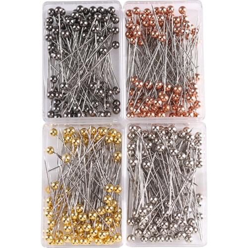 100pcs/box Safety Pins Pearl Metal Head 38mm Round Dressmaking Pins Weddings Corsage Florists Sewing Pin Mixed Color Accessories